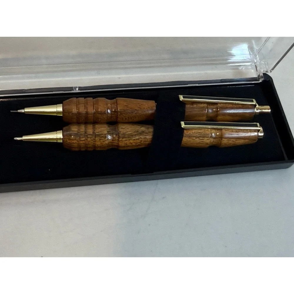 Handmade Bocote Wood Pen & Mechanical Pencil Set Gold Trim Fits Cross Refill